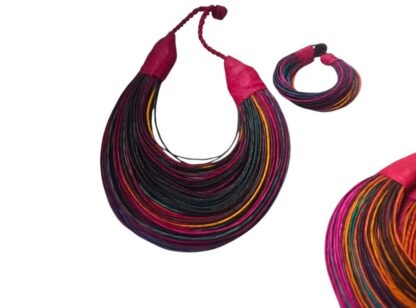 Necklace and bracelet duo leather